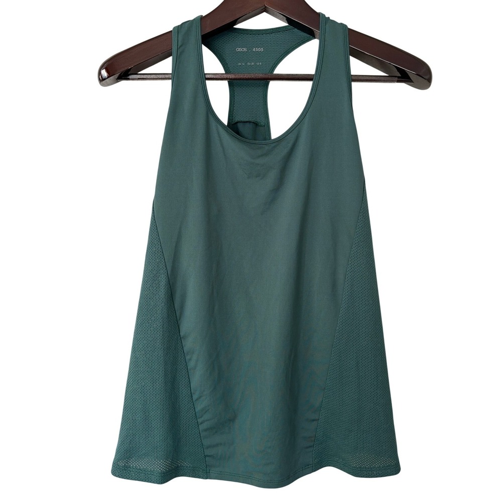 ASOS 4505 Womens Green Racerback‎ Mesh Panel Activewear Training Tank Top US 8